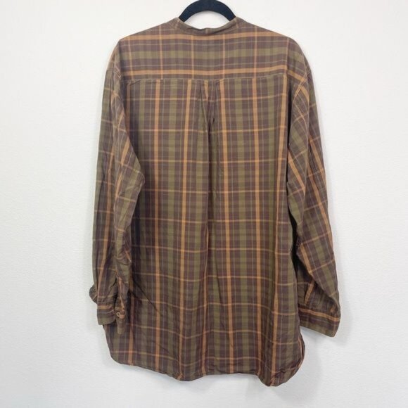 Armani Jeans Womens Oversized Plaid Button Down Shirt L Brown Cotton - Picture 3 of 8